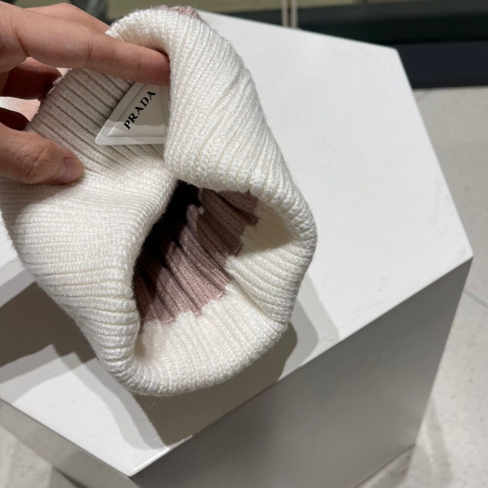 Prada Two Tone Knit Beanie with Pom Pom - Picture 6 of 8